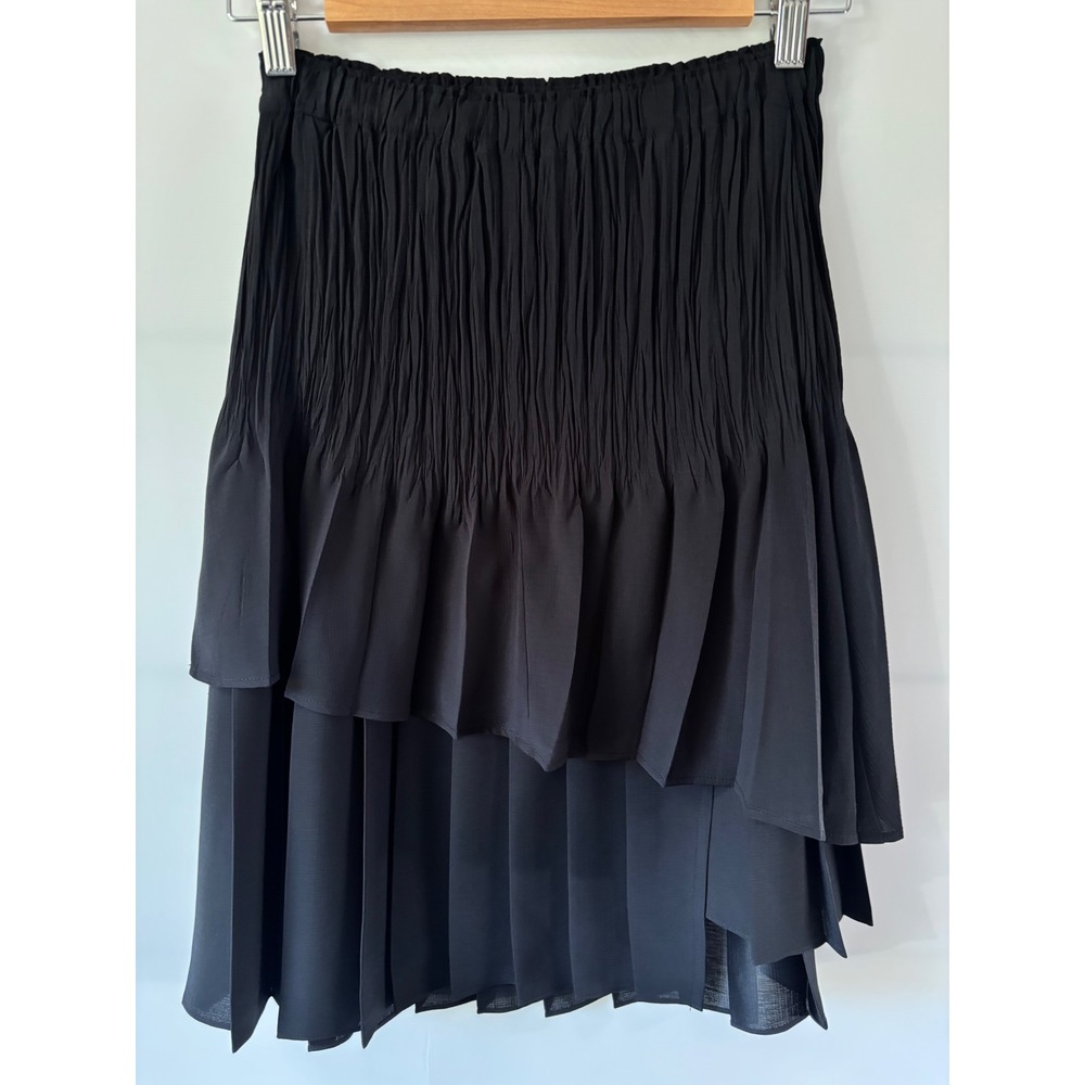 Babette Pleated Tiered Skirt Womens Small Black Crinkle Minimalist Avant Garde